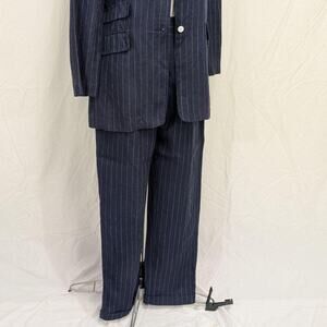 Navy pinstripe 100% linen trousers